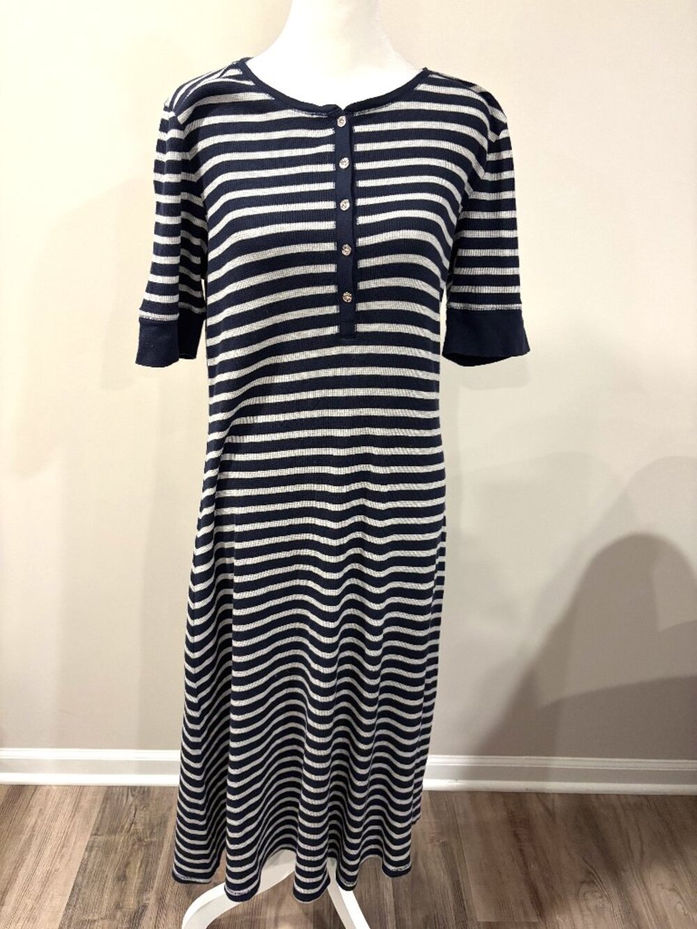 Ralph Lauren Vintage Coastal Grandma Striped Waffle Knit Cottagecore Maxi Dress